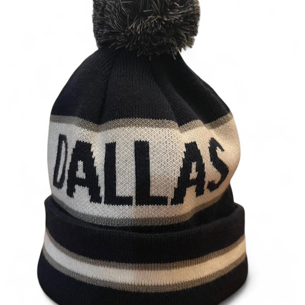 Dallas Cowboys blue and white striped pom beanie